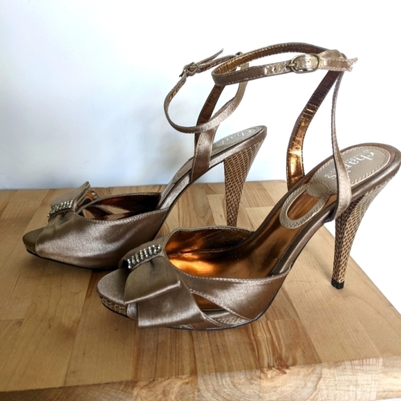 Charles david formal crystal embellished bow peep toe heels 8 - Picture 6 of 13
